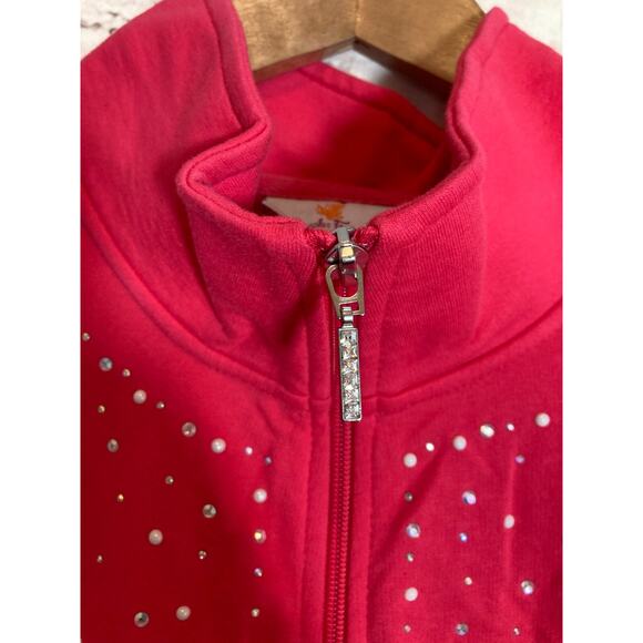 Quacker Factory Jacket Womens 3X Rhinestone Beaded Full Zip Front Hot Pink Plus - Picture 3 of 15